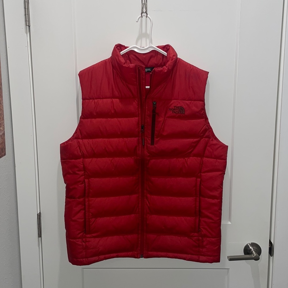 Red North Face Puffer Vest (MENS) (Large)